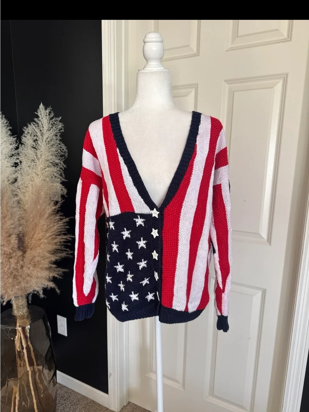 Vintage Marissa Christina Hand Knit Classics American Flag Cardigan size Small